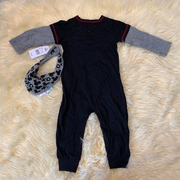 Baby Disney XO Mickey Romper w/ Bib NWT Long Sleeve Disney Outfit NEW 18 Months - Picture 6 of 8
